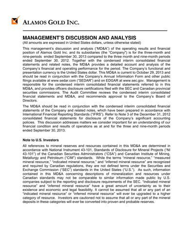 Vorschaubild Alamos Gold Quartalsbericht 2013-q3