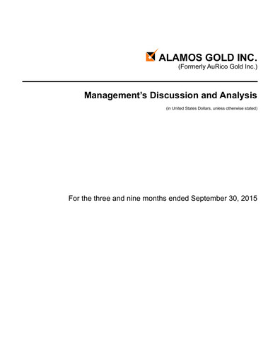 Vorschaubild Alamos Gold Quartalsbericht 2015-q3