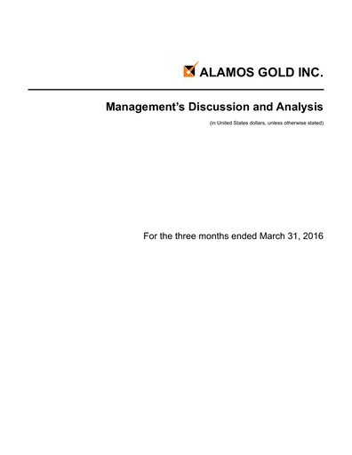 Vorschaubild Alamos Gold Quartalsbericht 2016-q1