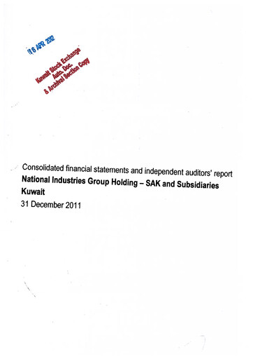 Miniature National Industries Group Holding Bilan financier 2011