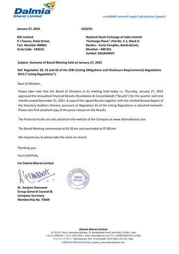 Thumbnail Dalmia Bharat Quarterly Report 2021-q3