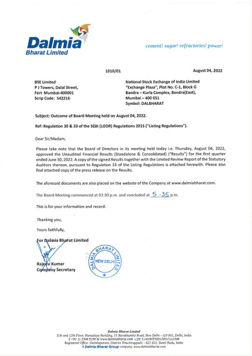 Thumbnail Dalmia Bharat Quarterly Report 2022-q1