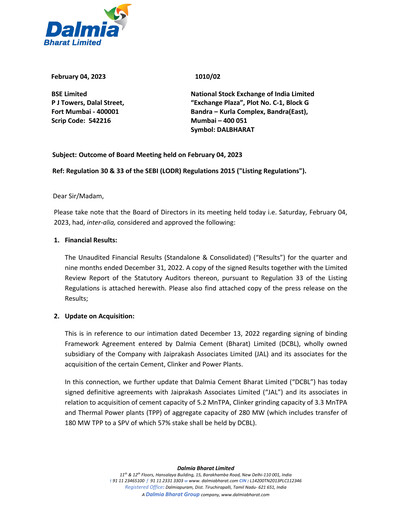 Thumbnail Dalmia Bharat Quarterly Report 2022-q3