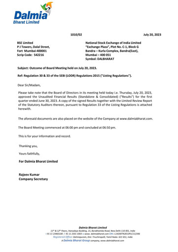 Thumbnail Dalmia Bharat Quarterly Report 2023-q1