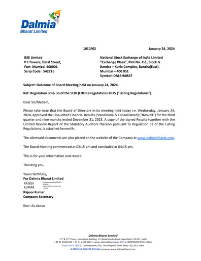 Thumbnail Dalmia Bharat Quarterly Report 2023-q3