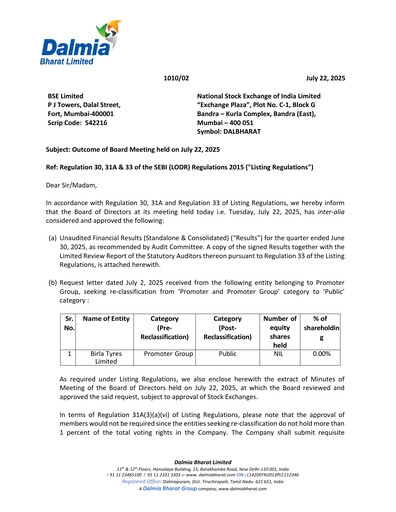 Thumbnail Dalmia Bharat Quarterly Report 2025-q1