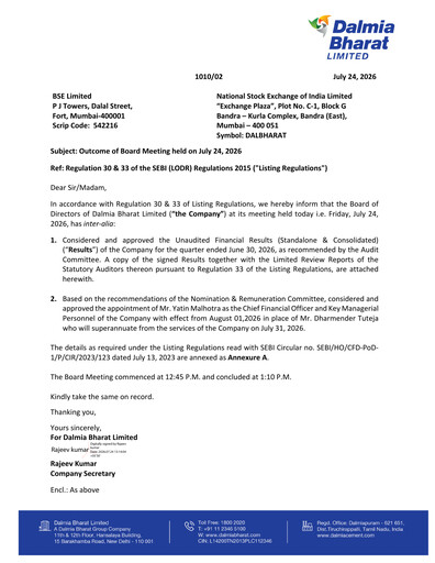 Miniature Dalmia Bharat Rapport trimestriel 2026-q1