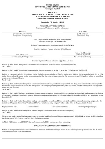 Thumbnail Agree Realty
 Financial Report 2015