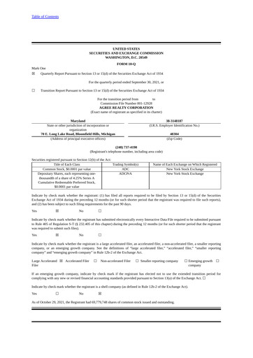 Thumbnail Agree Realty
 Quarterly Report 2021-q3