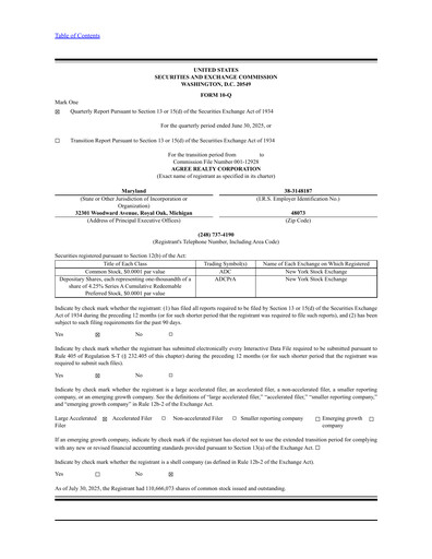Thumbnail Agree Realty
 Quarterly Report 2025-q2