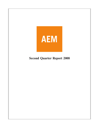 Thumbnail Agnico Eagle Mines Quarterly Report 2008-q2