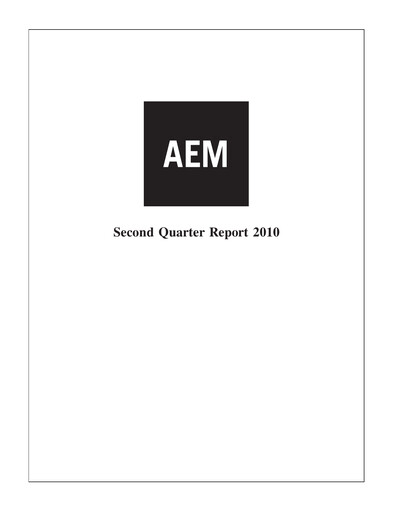 Thumbnail Agnico Eagle Mines Quarterly Report 2010-q2