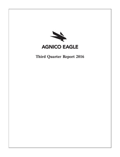Thumbnail Agnico Eagle Mines Quarterly Report 2016-q3