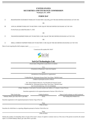 Thumbnail Sol-Gel Technologies Annual Report 2022