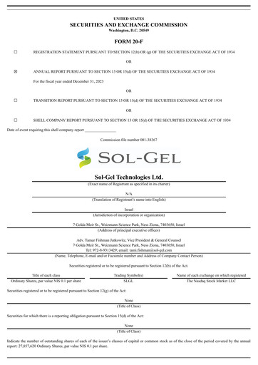 Thumbnail Sol-Gel Technologies Annual Report 2023