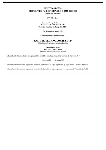 Thumbnail Sol-Gel Technologies Quarterly Report 2023-q2