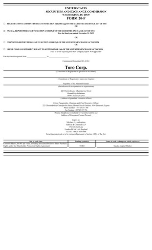 Miniature Toro Corp. Rapport annuel 2022