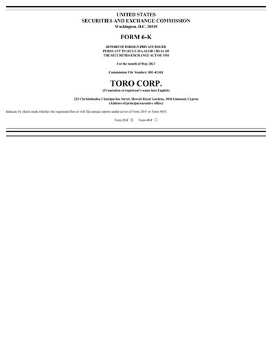 Miniature Toro Corp. Rapport trimestriel 2023-q1