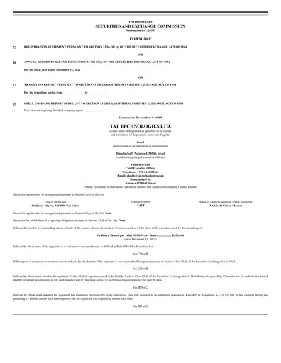 Thumbnail TAT Technologies Annual Report 2022