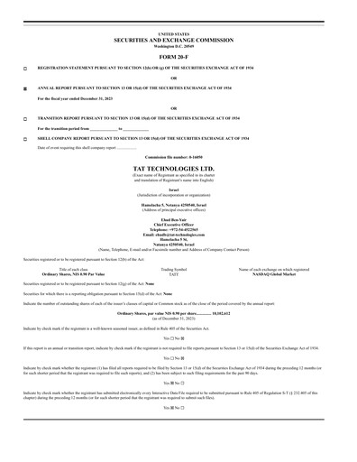 Thumbnail TAT Technologies Annual Report 2023
