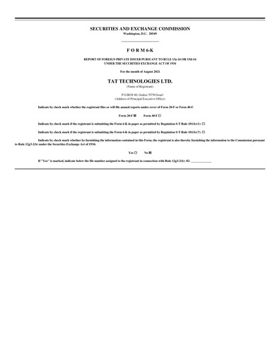 Thumbnail TAT Technologies Quarterly Report 2021-q2