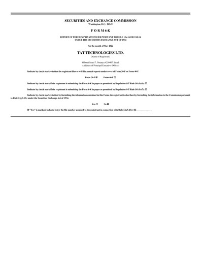 Thumbnail TAT Technologies Quarterly Report 2022-q1