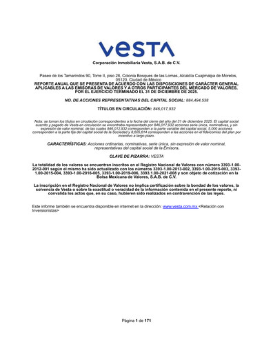 Thumbnail Vesta Real Estate Annual Report 2025