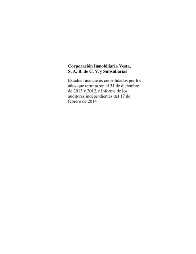 Thumbnail Vesta Real Estate Financial Statement 2013