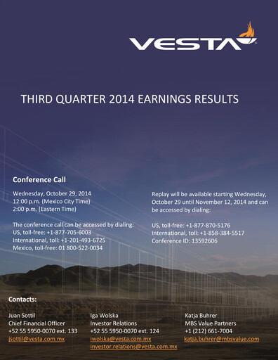 Vorschaubild Vesta Real Estate Quartalsbericht 2014-q3