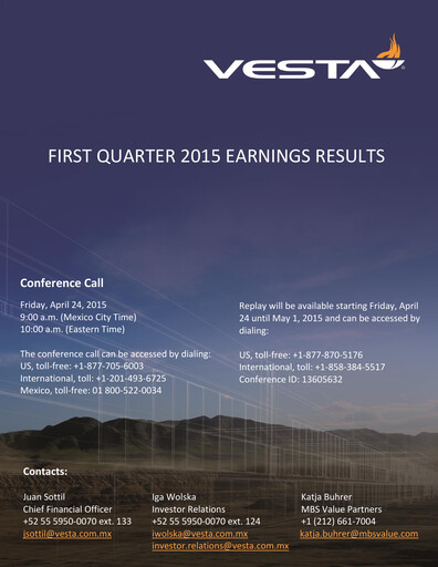 Vorschaubild Vesta Real Estate Quartalsbericht 2015-q1