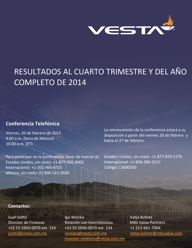 Vorschaubild Vesta Real Estate Quartalsbericht 2014-q4