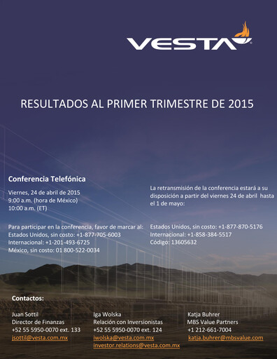 Vorschaubild Vesta Real Estate Quartalsbericht 2015-q1