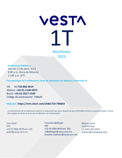 Thumbnail Vesta Real Estate Quarterly Report 2023-q1