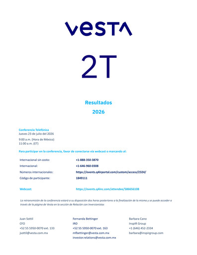 Vorschaubild Vesta Real Estate Quartalsbericht 2026-q2