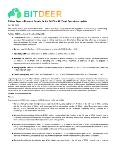 Miniature Bitdeer Technologies Group Bilan financier 2022