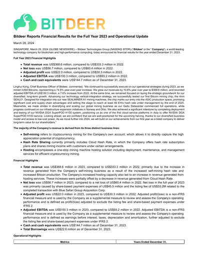 Miniature Bitdeer Technologies Group Bilan financier 2023