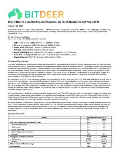 Miniature Bitdeer Technologies Group Bilan financier 2024