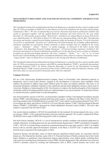 Thumbnail Oculis Holding AG Financial Report 2024-h1