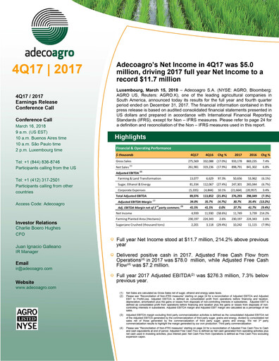 Thumbnail Adecoagro Quarterly Report 2017-q4