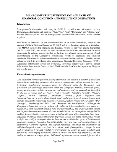 Thumbnail Electrovaya Financial Report fy2013