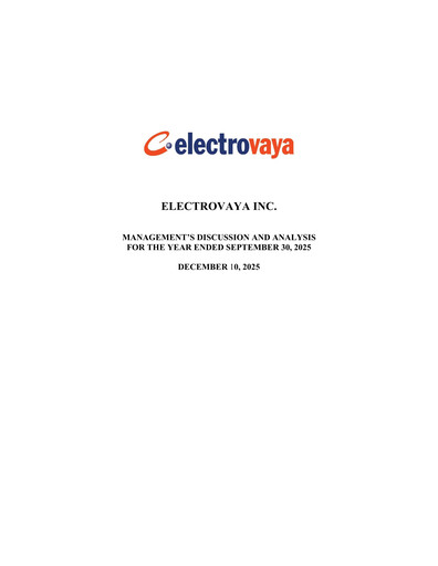 Thumbnail Electrovaya Financial Report fy2025