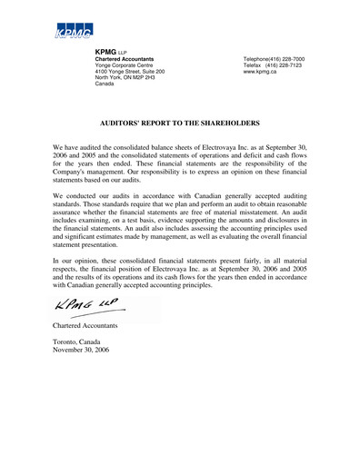 Thumbnail Electrovaya Financial Statement fy2006