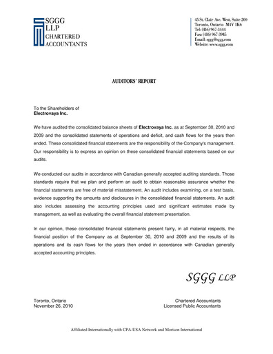 Thumbnail Electrovaya Financial Statement fy2010