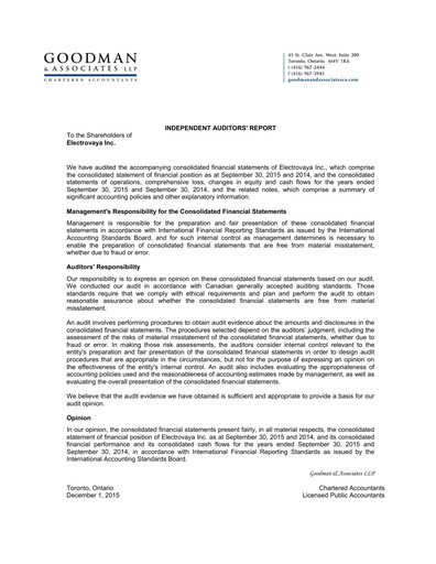 Thumbnail Electrovaya Financial Statement fy2015