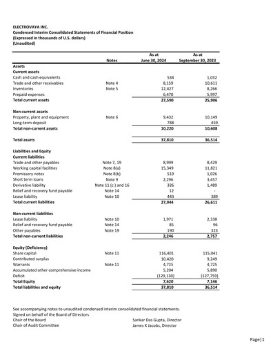 Thumbnail Electrovaya Quarterly Report fy2024-q3