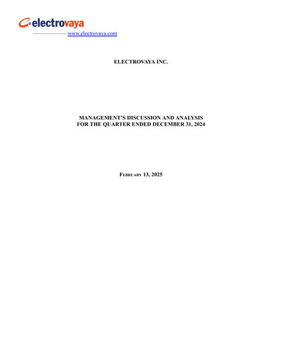 Thumbnail Electrovaya Quarterly Report fy2025-q1