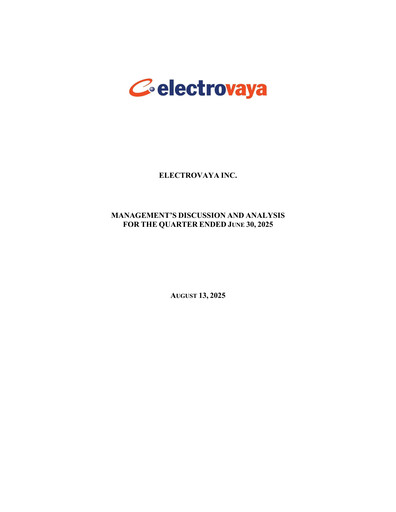 Thumbnail Electrovaya Quarterly Report fy2025-q3