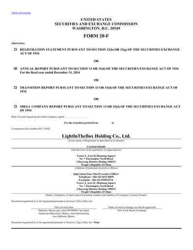 Thumbnail LightInTheBox Holding Annual Report 2014