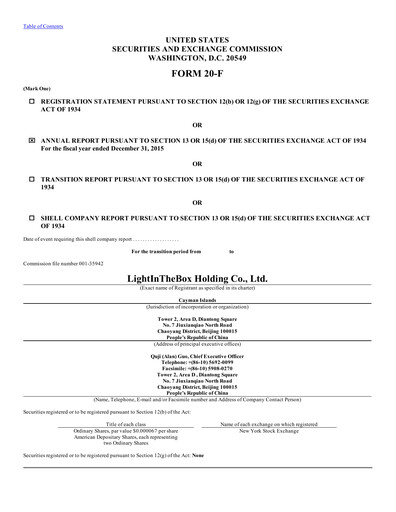 Thumbnail LightInTheBox Holding Annual Report 2015