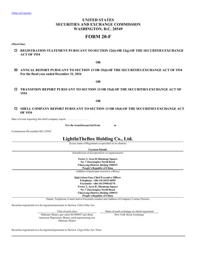 Thumbnail LightInTheBox Holding Annual Report 2016